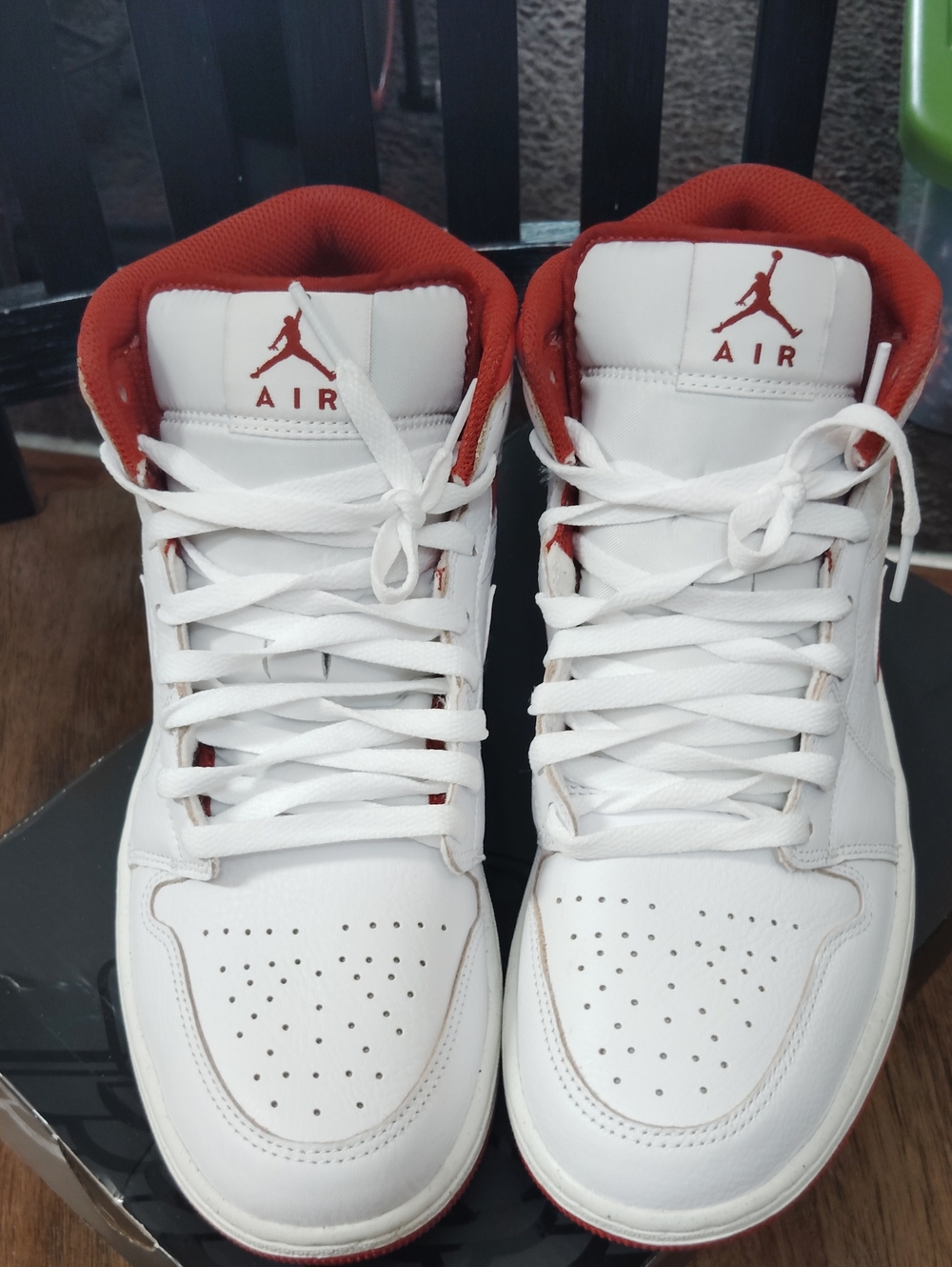 Jordan White and Red High-Top Sneakers
